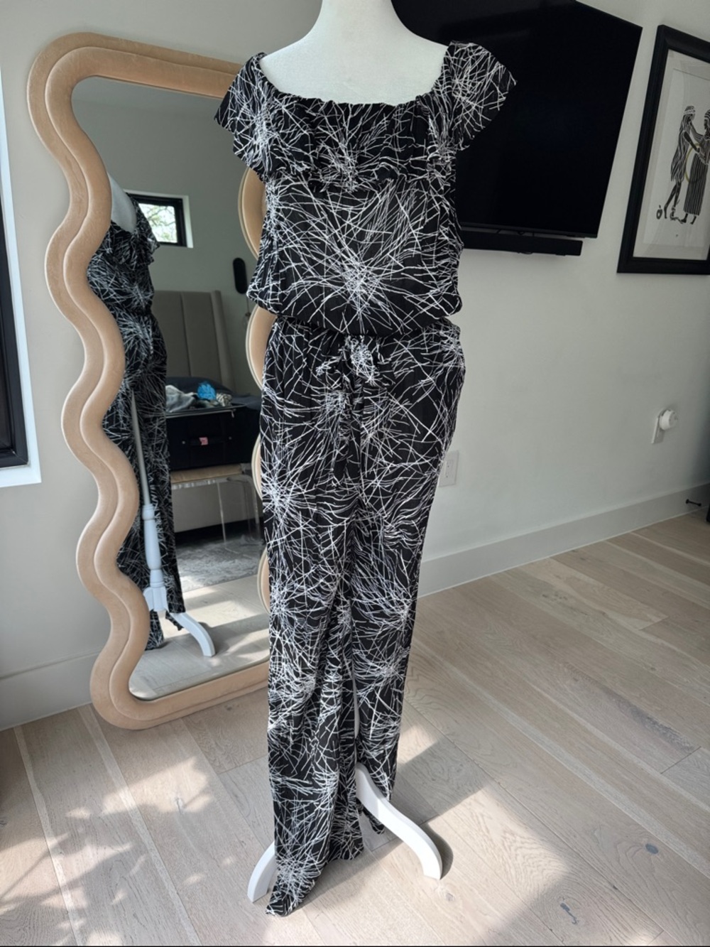 DVF Black & White Abstract Print Jumpsuit